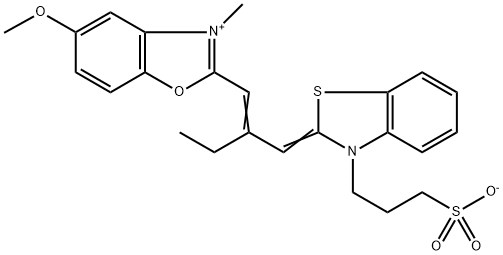 5-methoxy-3-methyl-2-[2-[[3-(3-sulphonatopropyl)-3H-benzothiazol-2-ylidene]methyl]but-1-enyl]benzoxazolium 结构式