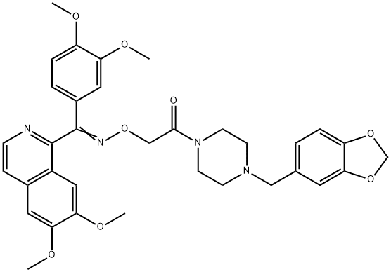 6,7-Dimethoxyisoquinolin-1-yl 3,4-dimethoxyphenyl ketone O-[4-[3,4-(methylenedioxy)benzyl]-1-piperazinylcarbonylmethyl]oxime 结构式