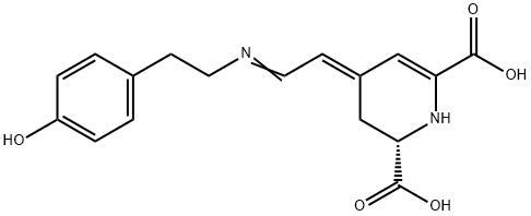 1,2,3,4-Tetrahydro-4-[2-[[2-(4-hydroxyphenyl)ethyl]imino]ethylidene]pyridine-2,6-dicarboxylic acid 结构式