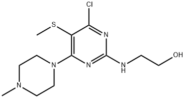 4-Chloro-2-(2-hydroxyethylamino)-6-(4-methylpiperazino)-5-(methylthio)pyrimidine 结构式