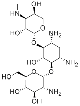 4-O-(2-Amino-2-deoxy-α-D-glucopyranosyl)-6-O-(3-deoxy-3-methylamino-β-L-arabinopyranosyl)-2-deoxy-D-streptamine 结构式