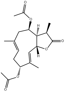 (3R,3aR,4R,6E,9R,10E,11aR)-4,9-Bisacetoxy-3a,4,5,8,9,11a-hexahydro-3,6,10-trimethylcyclodeca[b]furan-2(3H)-one 结构式