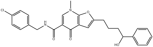 Furo[2,3-b]pyridine-5-carboxamide,  N-[(4-chlorophenyl)methyl]-4,7-dihydro-2-(4-hydroxy-4-phenylbutyl)-7-methyl-4-oxo- 结构式