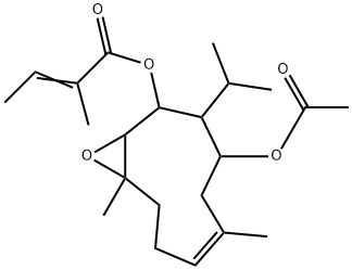 2-Methyl-2-butenoic acid 4-acetoxy-6,10-dimethyl-3-isopropyl-11-oxabicyclo[8.1.0]undec-6-en-2-yl ester 结构式