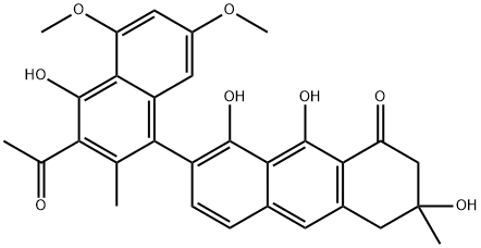 7-(3-Acetyl-4-hydroxy-5,7-dimethoxy-2-methylnaphthalen-1-yl)-3,4-dihydro-3,8,9-trihydroxy-3-methyl-1(2H)-anthracenone 结构式