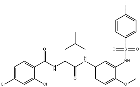 Benzamide, 2,4-dichloro-N-[1-[[[3-[[(4-fluorophenyl)sulfonyl]amino]-4-methoxyphenyl]amino]carbonyl]-3-methylbutyl]- (9CI) 结构式