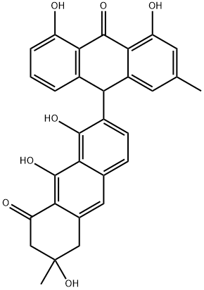 6,7-Dihydro-1,4',5',6,9-pentahydroxy-2',6-dimethyl[2,9'-bianthracene]-8,10'(5H,9'H)-dione 结构式