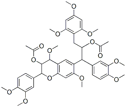 Acetic acid 4,7-dimethoxy-2-(3,4-dimethoxyphenyl)-6-[2-(acetyloxy)-2-(2,4,6-trimethoxybenzyl)-1-(3,4-dimethoxyphenyl)ethyl]chroman-3-yl ester 结构式