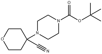 tert-Butyl 4-(4-cyanotetrahydro-2H-pyran-4-yl)-tetrahydro-1(2H)-pyrazinecarboxylate 结构式