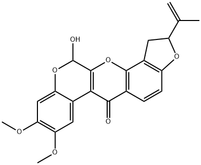1,2-Dihydro-12-hydroxy-8,9-dimethoxy-2-(1-methylethenyl)[1]benzopyrano[3,4-b]furo[2,3-h][1]benzopyran-6(12H)-one 结构式