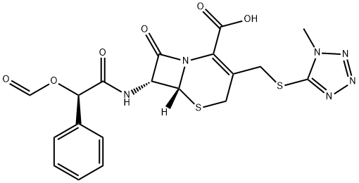 [6R-[6alpha,7beta(R*)]]-7-[(formyloxy)phenylacetamido]-3-[[(1-methyl-1H-tetrazol-5-yl)thio]methyl]-8-oxo-5-thia-1-azabicyclo[4.2.0]oct-2-ene-2-carboxylic acid 结构式