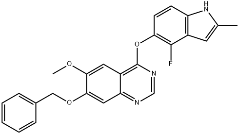 7-(BENZYLOXY)-4-(4-FLUORO-2-METHYL-1H-INDOL-5-YLOXY)-6-METHOXYQUINAZOLINE 结构式