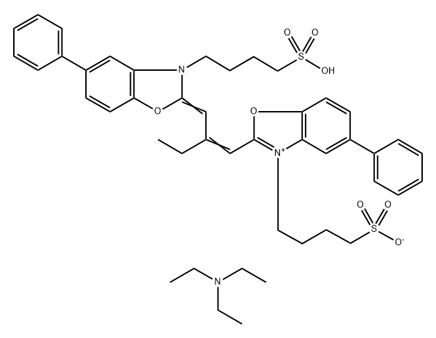 5-METHYL-2-(2-((5-PHENYL-3-(4-SULFOBUTYL)-2(3H)-BENZOXAZOLYLIDENE)METHYL)-1-BUTENYL)-3-(4-SULFOBUTYL)-BENZOXAZOLIUM HYDROXIDE, INNER SALT, TRIETHYLAMINE SALT 结构式