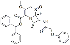 diphenylmethyl [5S-(5alpha,6beta,7alpha)]-3-methoxy-8-oxo-7-(phenoxyacetamido)-5-thia-1-azabicyclo[4.2.0]oct-2-ene-2-carboxylate 5-oxide 结构式