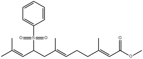 (2E,6E)-3,7,11-Trimethyl-9-(phenylsulfonyl)-2,6,10-dodecatrienoic acid methyl ester 结构式