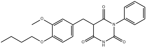 5-[(4-butoxy-3-methoxy-phenyl)methyl]-1-phenyl-1,3-diazinane-2,4,6-tri one 结构式