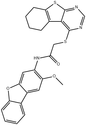 Acetamide, N-(2-methoxy-3-dibenzofuranyl)-2-[(5,6,7,8-tetrahydro[1]benzothieno[2,3-d]pyrimidin-4-yl)thio]- (9CI) 结构式