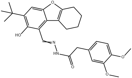 Benzeneacetic acid, 3,4-dimethoxy-, [[3-(1,1-dimethylethyl)-6,7,8,9-tetrahydro-2-hydroxy-1-dibenzofuranyl]methylene]hydrazide (9CI) 结构式