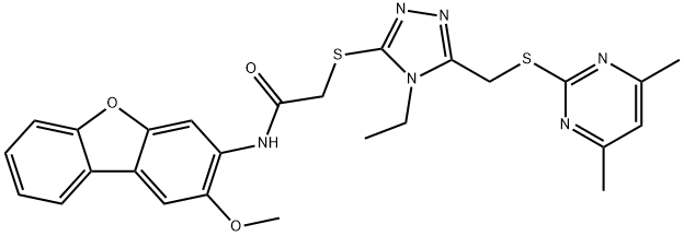 Acetamide, 2-[[5-[[(4,6-dimethyl-2-pyrimidinyl)thio]methyl]-4-ethyl-4H-1,2,4-triazol-3-yl]thio]-N-(2-methoxy-3-dibenzofuranyl)- (9CI) 结构式