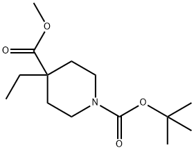 N-叔丁氧羰基-4-乙基哌啶-4-甲酸甲酯 结构式