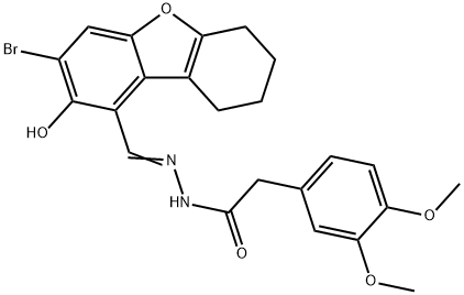 Benzeneacetic acid, 3,4-dimethoxy-, [(3-bromo-6,7,8,9-tetrahydro-2-hydroxy-1-dibenzofuranyl)methylene]hydrazide (9CI) 结构式