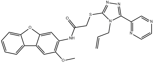 Acetamide, N-(2-methoxy-3-dibenzofuranyl)-2-[[4-(2-propenyl)-5-pyrazinyl-4H-1,2,4-triazol-3-yl]thio]- (9CI) 结构式