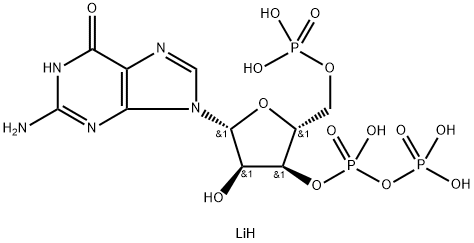 Guanosine 5'-phosphoric acid-3'-diphosphoric acid pentalithium salt 结构式