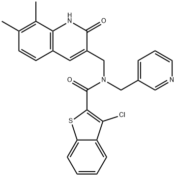 Benzo[b]thiophene-2-carboxamide, 3-chloro-N-[(1,2-dihydro-7,8-dimethyl-2-oxo-3-quinolinyl)methyl]-N-(3-pyridinylmethyl)- (9CI) 结构式