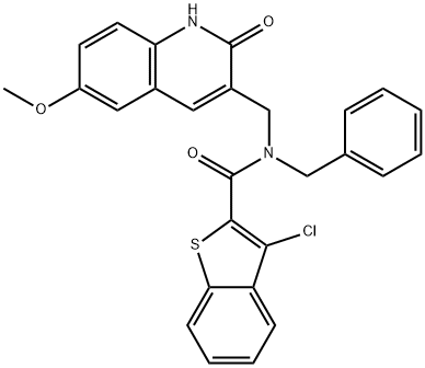 Benzo[b]thiophene-2-carboxamide, 3-chloro-N-[(1,2-dihydro-6-methoxy-2-oxo-3-quinolinyl)methyl]-N-(phenylmethyl)- (9CI) 结构式