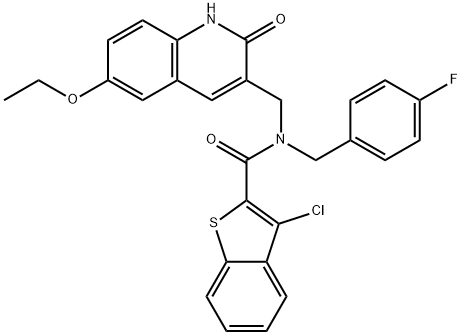 Benzo[b]thiophene-2-carboxamide, 3-chloro-N-[(6-ethoxy-1,2-dihydro-2-oxo-3-quinolinyl)methyl]-N-[(4-fluorophenyl)methyl]- (9CI) 结构式