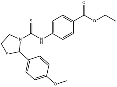 Benzoic acid, 4-[[[2-(4-methoxyphenyl)-3-thiazolidinyl]thioxomethyl]amino]-, ethyl ester (9CI) 结构式