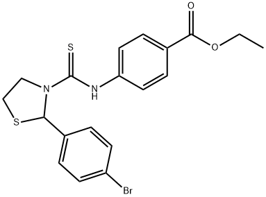 Benzoic acid, 4-[[[2-(4-bromophenyl)-3-thiazolidinyl]thioxomethyl]amino]-, ethyl ester (9CI) 结构式