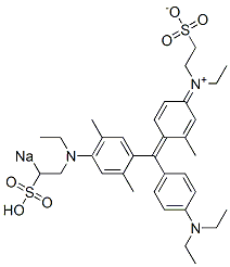 N-Ethyl-N-[4-[[4-[N-ethyl-N-(2-sodiosulfoethyl)amino]-2,5-dimethylphenyl][4-(diethylamino)phenyl]methylene]-3-methyl-2,5-cyclohexadien-1-ylidene]-2-sulfonatoethanaminium 结构式