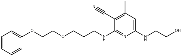 6-[(2-羟乙基)氨基]-4-甲基-2-[[3-(2-苯甲基乙氧基)丙基]氨基]-3-吡啶腈 结构式