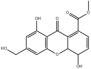 4,4a-Dihydro-4,8-dihydroxy-6-hydroxymethyl-9-oxo-9H-xanthene-1-carboxylic acid methyl ester 结构式