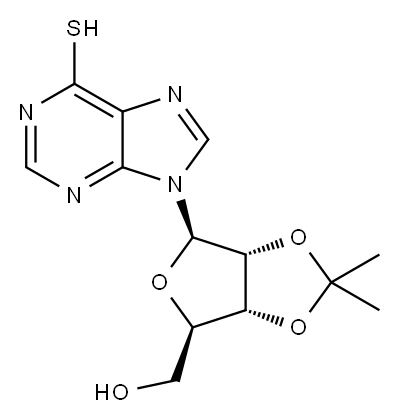 6-巯基-9-(2,3-O-异亚丙基-Β-D-呋喃核糖基)嘌呤 结构式