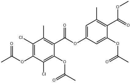 2,4-Bis(acetyloxy)-3,5-dichloro-6-methylbenzoic acid 3-(acetyloxy)-4-(methoxycarbonyl)-5-methylphenyl ester 结构式