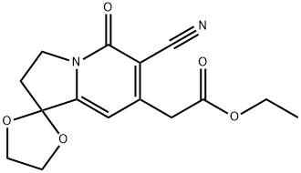 2-(6-氰基-5-氧代-2,3-二氢-5H-螺[吲哚嗪-1,2'-[1,3]二氧戊环] -7-基)乙酸乙酯 结构式