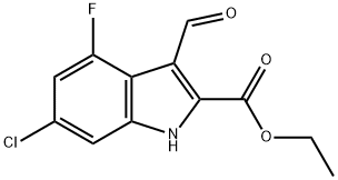 1H-INDOLE-2-CARBOXYLIC ACID,6-CHLORO-4-FLUORO-3-FORMYL-,ETHYL ESTER 结构式