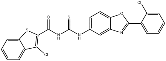 Benzo[b]thiophene-2-carboxamide, 3-chloro-N-[[[2-(2-chlorophenyl)-5-benzoxazolyl]amino]thioxomethyl]- (9CI) 结构式