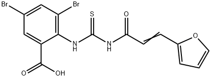 3,5-DIBROMO-2-[[[[3-(2-FURANYL)-1-OXO-2-PROPENYL]AMINO]THIOXOMETHYL]AMINO]-BENZOIC ACID 结构式
