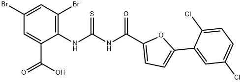 BENZOIC ACID, 3,5-DIBROMO-2-[[[[[5-(2,5-DICHLOROPHENYL)-2-FURANYL]CARBONYL]AMINO]THIOXOMETHYL]AMINO] 结构式