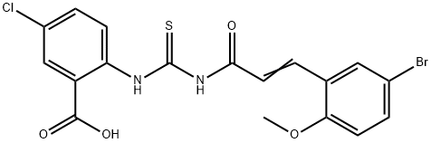 2-[[[[3-(5-BROMO-2-METHOXYPHENYL)-1-OXO-2-PROPENYL]AMINO]THIOXOMETHYL]AMINO]-5-CHLORO-BENZOIC ACID 结构式