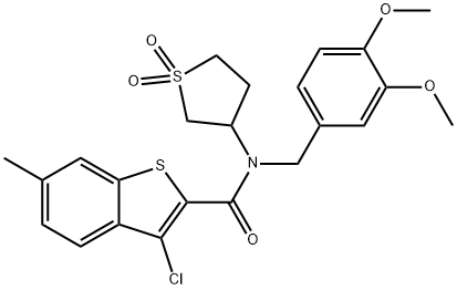 Benzo[b]thiophene-2-carboxamide, 3-chloro-N-[(3,4-dimethoxyphenyl)methyl]-6-methyl-N-(tetrahydro-1,1-dioxido-3-thienyl)- (9CI) 结构式