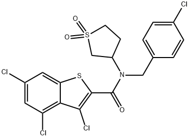 Benzo[b]thiophene-2-carboxamide, 3,4,6-trichloro-N-[(4-chlorophenyl)methyl]-N-(tetrahydro-1,1-dioxido-3-thienyl)- (9CI) 结构式