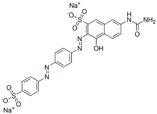 7-[(氨基羰基)氨基]-4-羟基-3-[[4-[(4-磺酸基苯基)偶氮]苯基]偶氮]萘-2-磺酸二钠 结构式