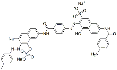 7-[(4-Aminobenzoyl)amino]-4-hydroxy-3-[[4-[[8-hydroxy-7-[(4-methylphenyl)azo]-6-sodiosulfo-2-naphthalenyl]aminocarbonyl]phenyl]azo]naphthalene-2-sulfonic acid sodium salt 结构式