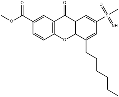 methyl 5-hexyl-7-(S-methylsulphonimidoyl)-9-oxo-9H-xanthene-2-carboxylate 结构式