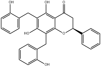 [S,(-)]-2,3-Dihydro-5,7-dihydroxy-6,8-bis[(2-hydroxyphenyl)methyl]-2-phenyl-4H-1-benzopyran-4-one 结构式