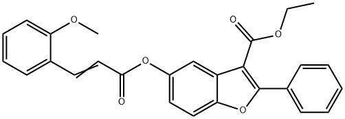 3-Benzofurancarboxylicacid,5-[[3-(2-methoxyphenyl)-1-oxo-2-propenyl]oxy]-2-phenyl-,ethylester(9CI) 结构式